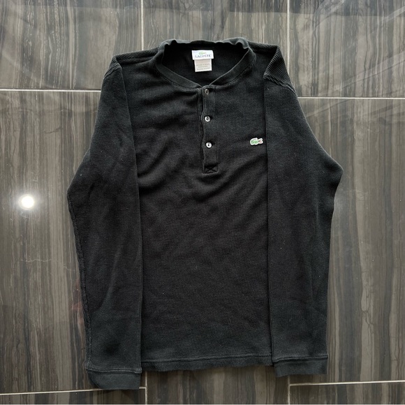 Lacoste Men’s Sweater 1/4 Button Pullover Black Long Sleeve Shirt Thermal Sz 4 - Picture 2 of 5